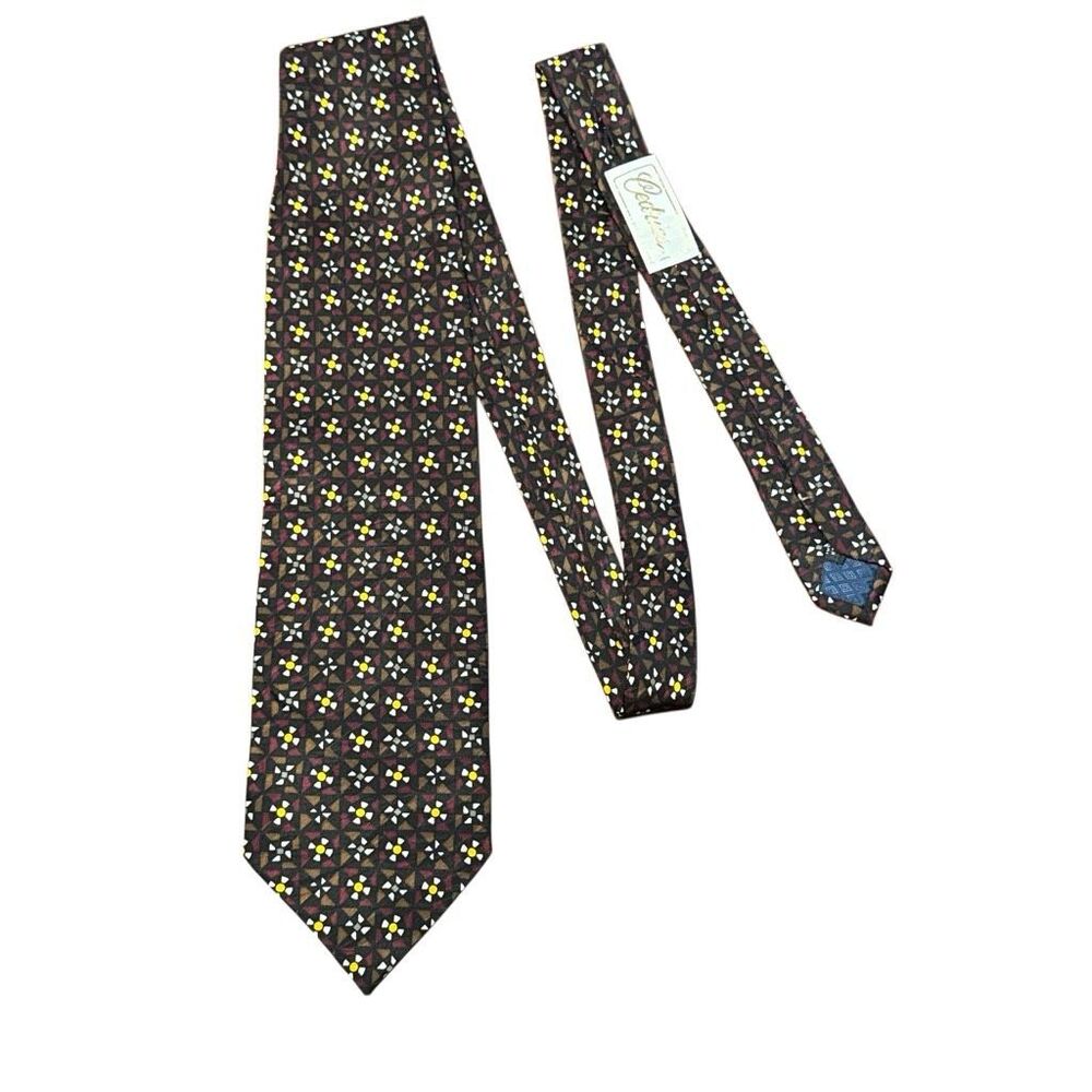 Vintage 1980s Silk Tie Luciano Gatti for Cedric’s Red Black Yellow White 4” x 57